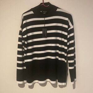 Cable and Gauge mock turtle neck sweater SP black white new